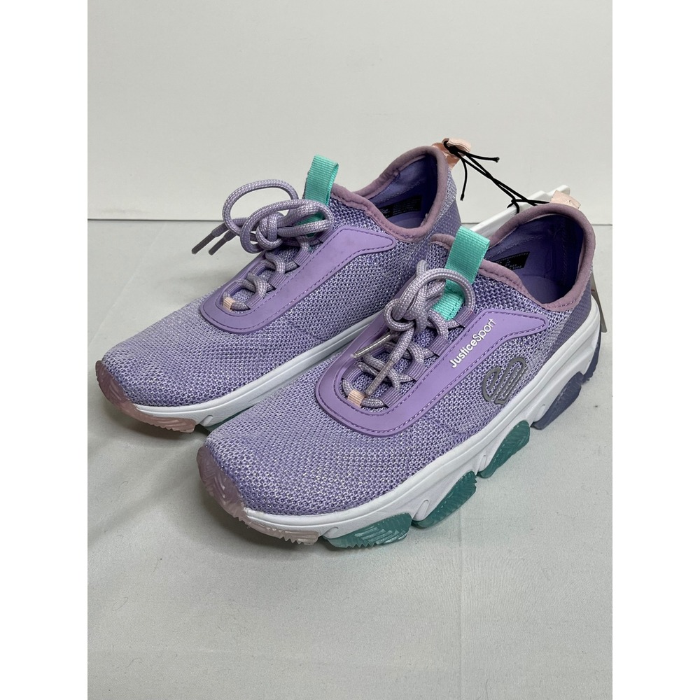 Justice Sport Kids Girls Purple Mesh Lace Up Athletic Sneakers‎ Size 4
